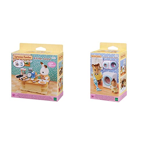 SYLVANIAN FAMILIES - Le Village - Le Meuble de Cuisine et Accessoires & Le Village - La Machine A Laver et Aspirateur - 5445 - Meubles et Accessoires Poupée -...