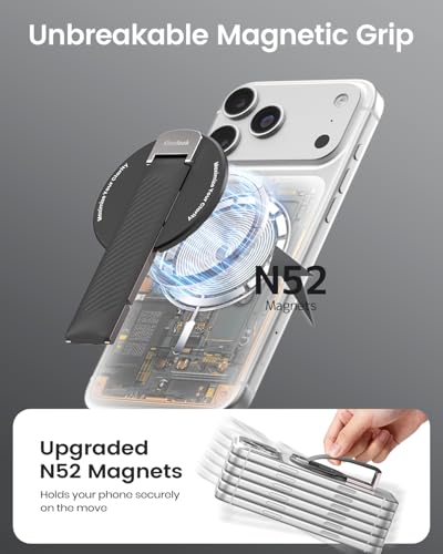 Image of 2026 Klearlook for MagSafe Phone Grip with Silicone Finger Strap, Removable Magnetic Phone Ring Holder with Adjustable Kickstand, Finger Phone Ring Grip for iPhone 17 /16 /15 /14 /13 /12 Series, Black