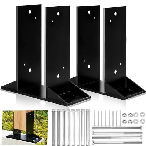 TMISEU Wood Post Base Bracket, 6x6 Concrete Post Anchor, Heavy Duty Coated Steel Post Anchor Bracket for Deck Railings, Fences, Gazebos, Garages (2 Pack, Black)
