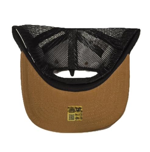 Image of Caterpillar Equipment Washed Brown Canvas w /Black Trucker Snapback Mesh hat