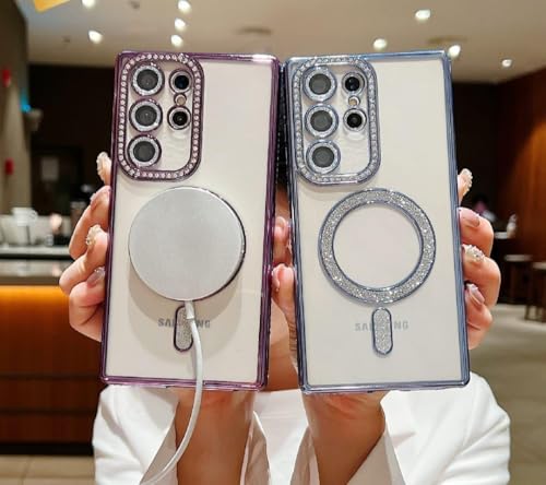 Image of for Samsung Galaxy Glitter Case,Luxury Bling Rhinestone Diamond Plated Bumper Case,MagSafe, Sparkle Camera Lens Protection Clear Back Cover (Blue, for Samsung Galaxy A56,)