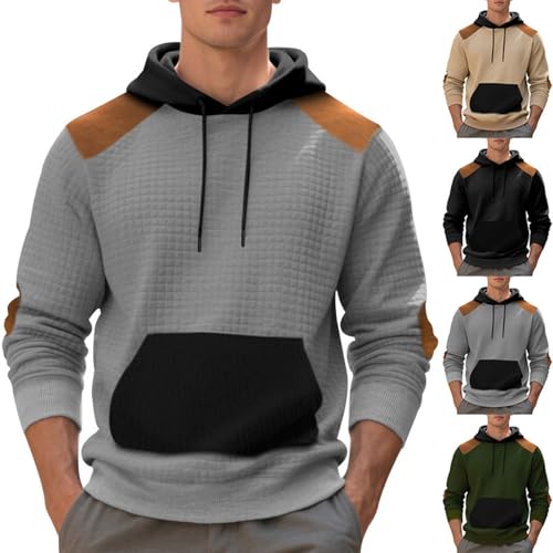 Cambkatl Men's Checkered Jacquard Hooded Sweatshirt Stylish Color Block Pullover Casual Long Sleeve Hoodies with Pocket2