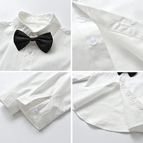 Image of SANGTREE Boys Kids Little Boy Formal Suits Clothes Set, Shirt with Bow Tie Beret Hat Suspender Pants Sets, 3 Months - 9 Years
