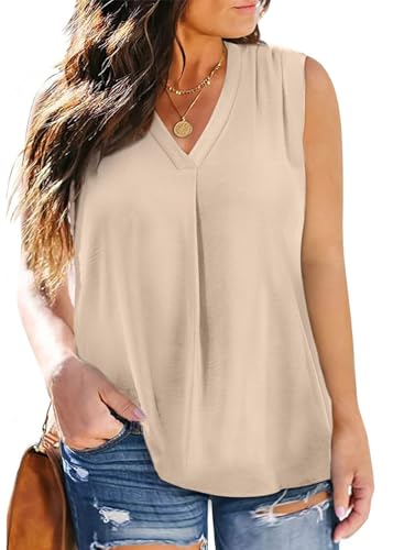 Image of Eytino Womens Plus Size Tank Tops Summer Sleeveless V Neck Casual Loose Chiffon Blouse Office Work Shirts(1X-5X)