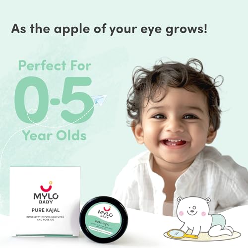 Image of Mylo Baby Pure Kajal 5gm | Dermatologically Tested | 100% Natural with Pure Desi Ghee | SmudgeProof | Long Lasting | Water-Resistant | Soothes Dry Eyes