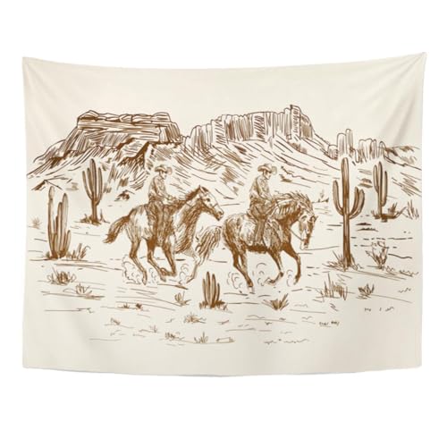 TOMPOP Tapestry Ranch Wild West Desert Sketch Western Landscape Home Decor Wall Hanging for Living Room Bedroom Dorm 60x80 Inches