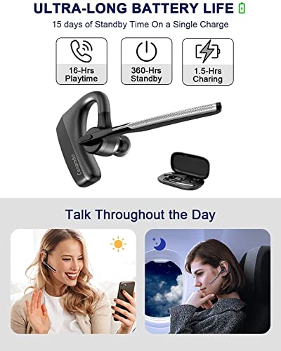 Bluetooth Headset V5.1, Pro Noise Cancelling Bluetooth Earpiece Cvc8.0 Dual Mic Hands Free Comfortable Earbud 240 Hrs Standby Time For Cell Phone Iphone Business/Workout/Driving #TOP3