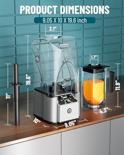 Image of WantJoin Commercial Professional Blender With Shield Quiet Sound Enclosure 2200W Industries Strong and Quiet Professional-Grade Power, Self-Cleaning, Silver