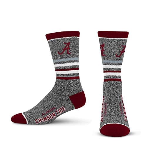 For Bare Feet Mens NCAA Alabama Crimson Tide 5 Star Crew Sock Marble Grey Large