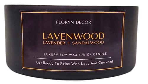 Image of Floryn Decor 3 Wick Candle | Candle for Home Decoration | Luxury Candle for Home Decor | | Burning Time - 40 Hours | Soy Wax Candles Scented (Lavender + Sandalwood)