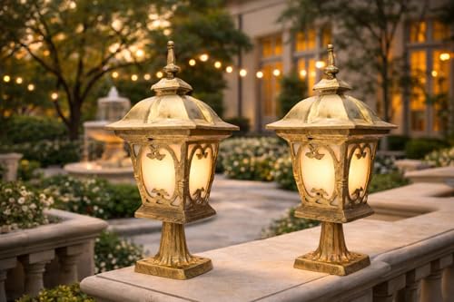 Image of Weldecor Outdoor Gate Pillar Lamp for Home Entrance Waterproof LED Garden Light (E27 Holder LED Bulb Comptaible) Antique Decorative Main Gate Post Lantern for Villa (Style7) (Style4)