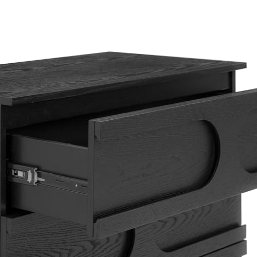 Image of Nathan James Iris 3 Drawer Dresser, Mid-Century Modern Solid Wood Dresser for Bedroom, Black Oak