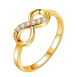 Anillo de acero inoxidable dorado, símbolo del infinito, circonio, T56