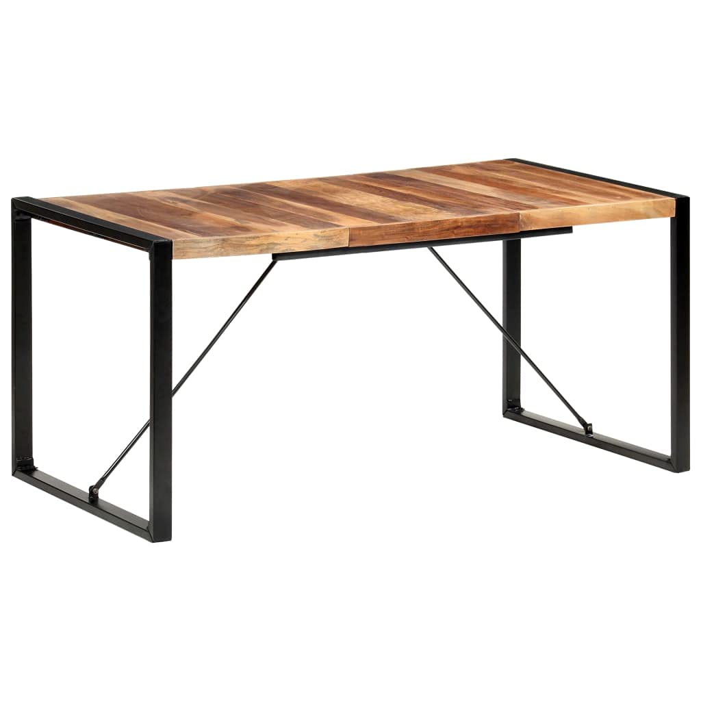 Stół do jadalni 160 x 80 x 75 cm, lite drewno ze stalowymi nogami, wysuwany, solidne wzornictwo do jadalni, kuchni, salonu, meble dla rodziny, posiłków, stabilna rama, ręcznie robiona