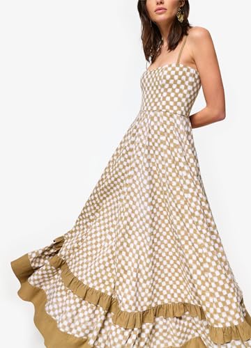 Image of Women Spaghetti Strap Flowy Long Dress Boho Floral Square Neck Maxi Dress Summer A-Line Dresses for Beach Vacation