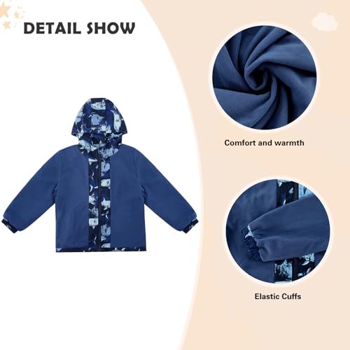 Image of ESTAMICO Boys' Fashion Fleece Jackets Kids Winter Hooded Coat Windproof Rain Resistant Windbreaker