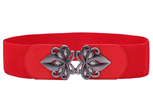 Syuer Damen Vintage Breiter Elastischer Stretch Taillengürtel Retro Cinch Gürtel (S-M (66-82cm), Rot)