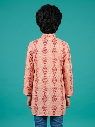 Image of KiddoPanti Boys 100% Cotton Ethnic Motif Printed Short Length Kurta