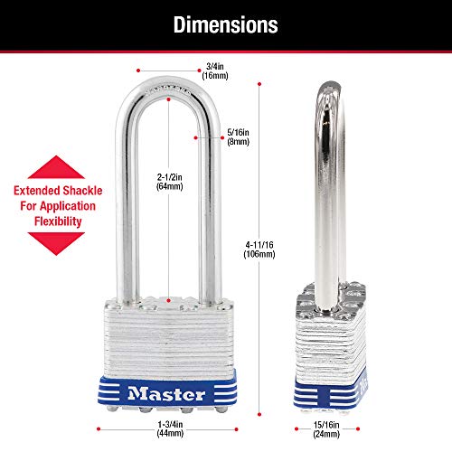 Image of Master Lock Silver Outdoor Keyed-Alike Padlocks with Keys, Extra Long Shackle Lock for Gate, Fence, Shed, or Other Equipment, 3 Pack, 1TRILJ
