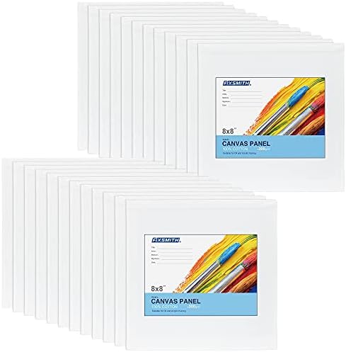 FIXSMITH Painting Canvas Panels - 8x8 Inch Canvas Panel Super Value 12 Pack Canvases,100% Cotton,Square Canvas Board,Acid Free,Artist Canvas Boards for Professionals,Hobby Painters,Students & Kids.
