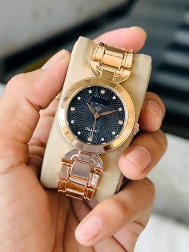 Image of styledose Women Analogue Wrist Watches for Women's & Girls&Ladies Diamond Studded Dial Rosegold Colored Stylish Bracelet Strap