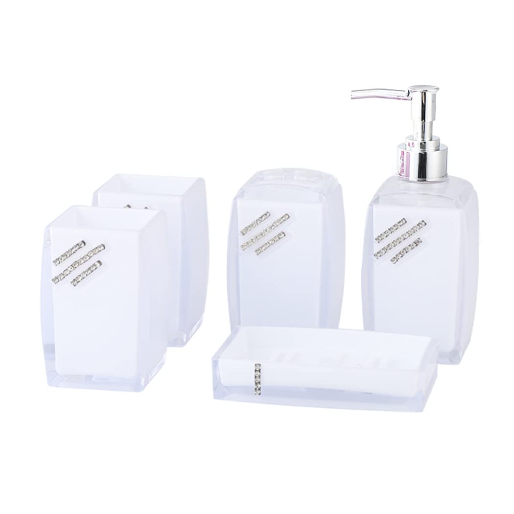 Set Bagno 5 Pezzi In Acrilico Violà - Dispenser, Portaspazzolino, 2 Tazze E Portasapone - Foto 8