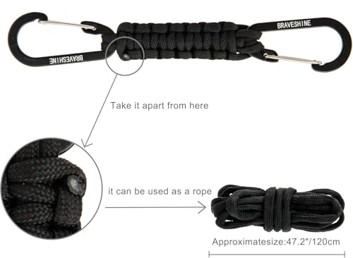 Image of BRAVESHINE Paracord Keychain Carabiner Clip, D Ring Lanyard Hanger Stroller Hook for Water Bottle, Key, Backpacks, Men, Women