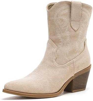 Putu Cowboy Ankle Boots for Women, Western Booties with Pointed T...