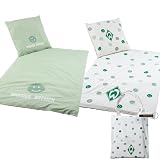 Werder Bremen GOTS Wendebettwäsche, Offizieller Fanartikel, 100% Bio-Baumwolle, Wendebettwäsche mit Wellenmuster & Werder-Raute (Wendebettwäsche Smiley)