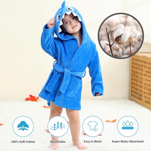 Image of MICHLEY Girls Boys Robe Cotton Towel Baby Dinosaur Style Hooded Bathrobe