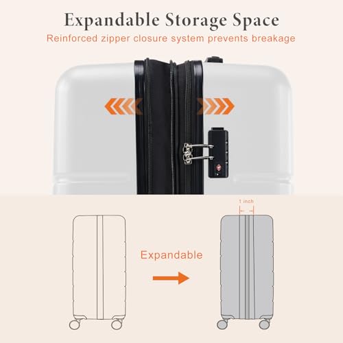 Image of Sweetcrispy 28 Inch Checked Luggage, ABS Lightweight Rolling Hard Shell Suitcase with Smooth Spinner Wheels, Built-in TSA Lock, Durable Travel Suitcase for Business and Vacation Trip, White