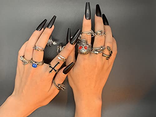 LAKIYOYO 15Pcs Vintage Punk Rings for Men Adjustable Snake Ring Dragon Rings Gothic Knuckle Stacking Finger Rings Jewelry Set4