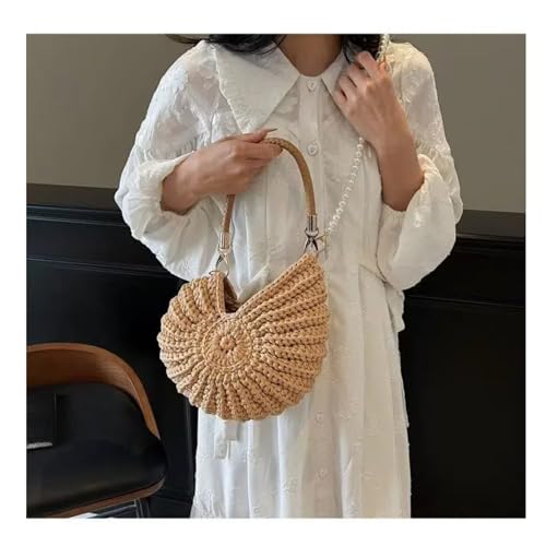 Handwoven Fashion Seashell Bag， Crochet Seashell Shoulder Bag，Knitted women's bag with pearl shoulder straps3