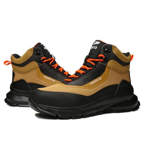 LMUIPMAA Botas de Trabajo para Hombre, Zapatos de Seguridad Antideslizantes, Botas Altas de Invierno para Industria y construcción,Amarillo,47 EU