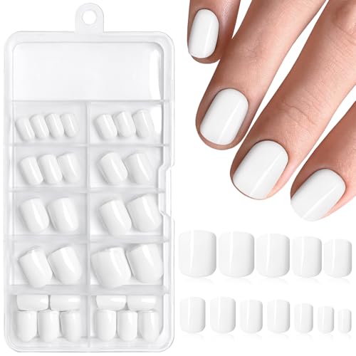 120pcs Short Press on Nails White Full Cover Short Square Glossy ...