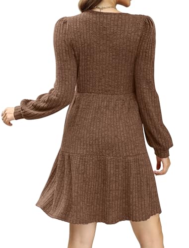 Image of Sampeel Womens Square Neck Long Sleeve Fall Dresses Casual Babydoll Sweater Dress