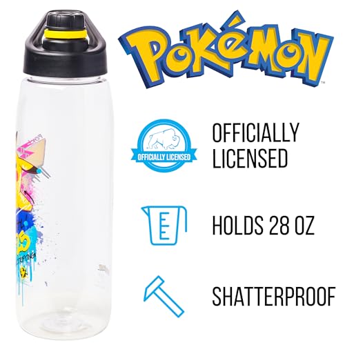 Silver Buffalo Garrafa de água eletrificante Pikachu Tritan Pokémon Skate Graffiti, tampa de parafus