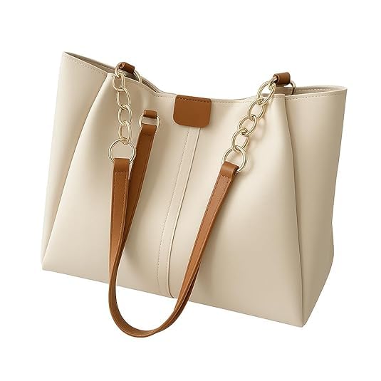 Women’s Tote Handbag | Premium PU Leather Shoulder Bag with Chain Strap | Stylish Large Capacity Office & College Purse | Durable Lightweight Fashion Handbag for Daily Use (Cream & Brown)-image-28