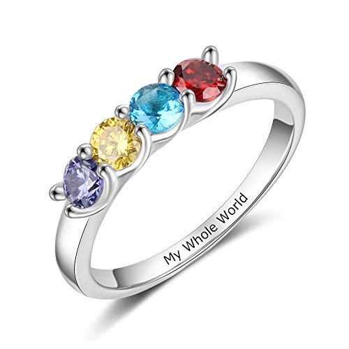 Personalized Mothers Rings with 2 3 4 Simulated Birthstones Custom Mother Daughter Ring Jewelry for Women Engagement Wedding Promise Rings for Her (4 stones, 9)