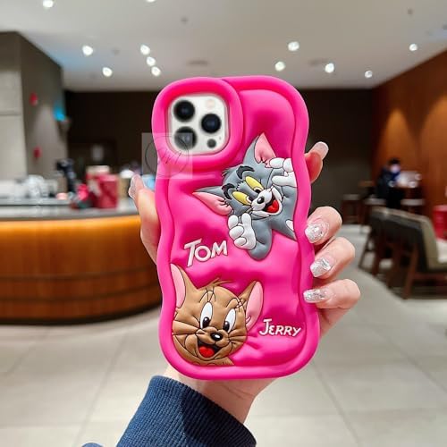 Image of MIDOS Back Cover Compatible with iPhone 16 Pro Max Soft Silicone 3D Cute Cartoon Full Protective Case for iPhone 16 Pro Max (Hot Pink)