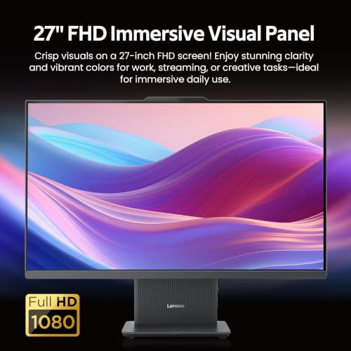 Image of Lenovo IdeaCentre AIO 27 inch FHD IPS Touch All-in-One Desktop, AMD Ryzen 5 8645HS, 16GB RAM, 2TB Storage (1TB SSD&1TB Dock), AMD Radeon 760M, Wireless Keyboard & Mouse, Webcam, Wi-Fi 6, Win 11, Grey