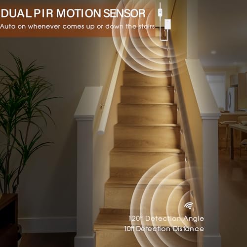 Image of Plug-in Dual Motion Sensor Stair Lights Indoor, Stairway Hallway Light with Cascading Effect, Dimmable, 3000K-6000K (12 Stairs)