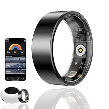 HPLSZCN Smart Ring, Fitness Tracker con frequenza cardiaca, ossigeno nel sangue, stress, monitoraggio del sonno, monitoraggio dei passi, impermeabile fino a 10 ATM (Nero, 12)
