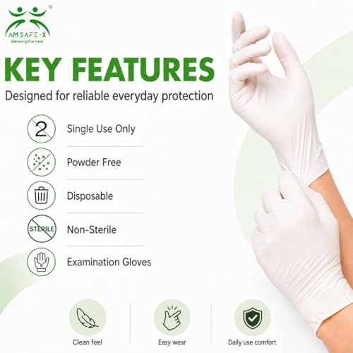 Image of AM Safe White Latex Disposable Gloves | Powdered | Food Handling | Multipurpose Gloves for Kitchen, Cleaning, Cooking, Housekeeping & Household Use | 80 Pcs | Large