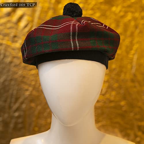 Image of Scottish Tam O' Shanter Hat Tartan Bonnet Pom Pom Wool Flat Cap One Size