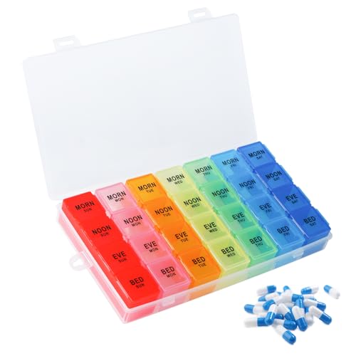 Pastillero Semanal Con 28 Compartimentos Diarios - Organizador Para Vitaminas, Suplementos Y Medicamentos 21 X 12 X 3 Cm