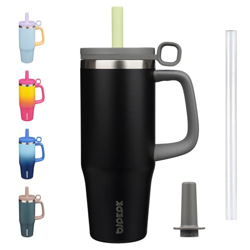 BJPKPK 32 oz Insulated Tumbler with Handle, Straw & Lid, Stainless Steel