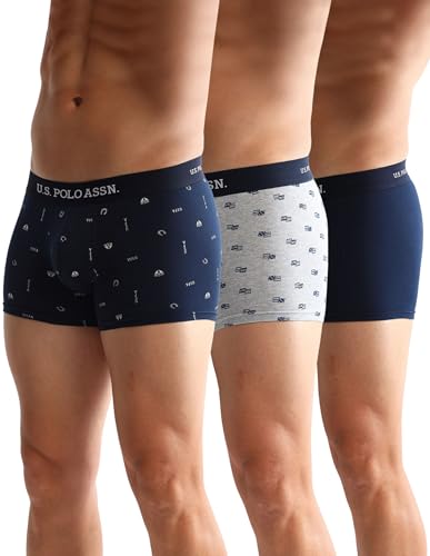 Image of U.S. Polo ASSN. Mens OET14 Anti Microbial Printed Underwear Trunks - Pack of 3