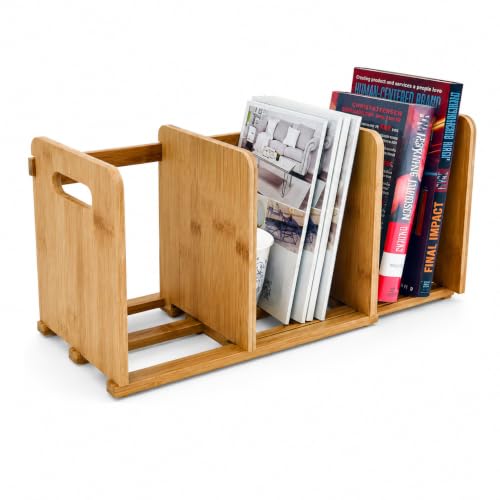 WELLAND Bamboo Desktop Bookshelf, Adjustable Desk Book Organizer
