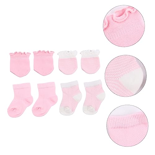 4 Pairs Socks and Mittens for Newborns Soft Warm Cotton Ankle Socks and Gloves Adorable Plain Color Clothing for Cold Weather and Shower Gifts3